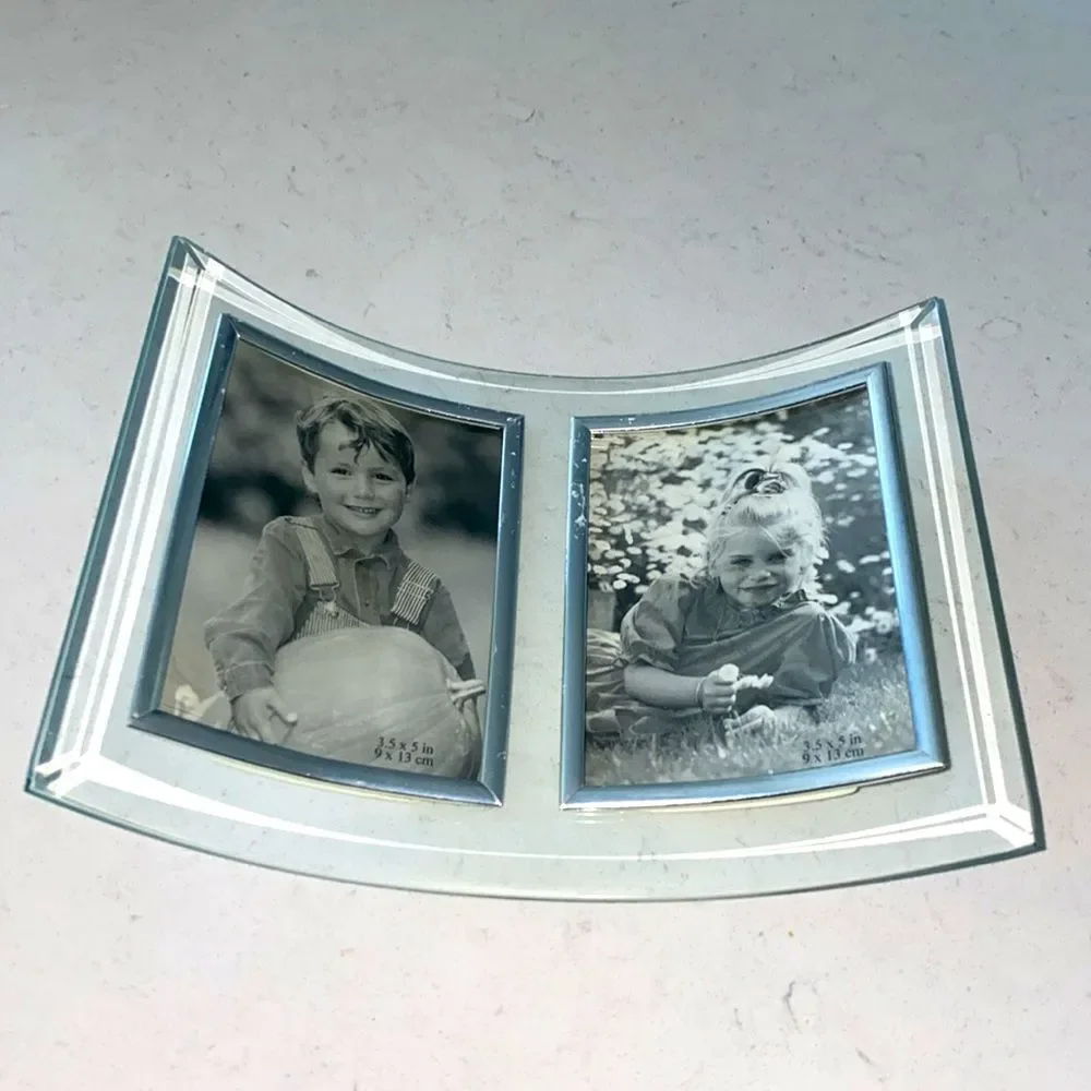 Photo Plus Products Curved Glass Double Picture Frame Silver Beveled 3.5x5 Clear